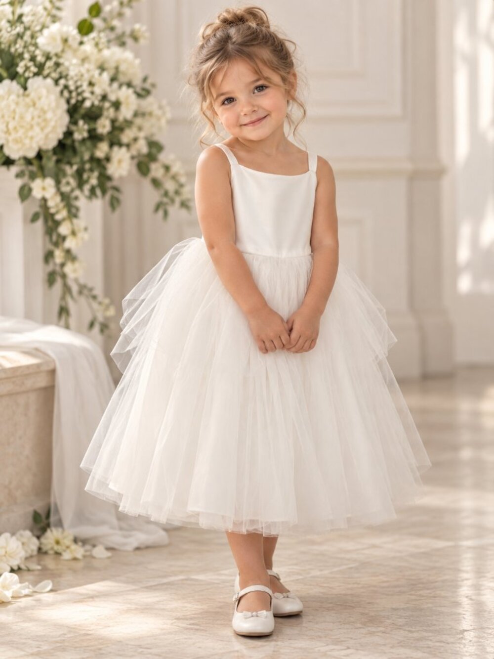 NWT New US Angels Flower Girl First Communion White Tulle Satin Dress Size 3T